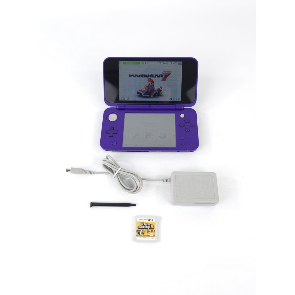 Nintendo 2DS XL 4GB SD Purple/Silver Handheld Console W/ 2 Mario Games / Charger